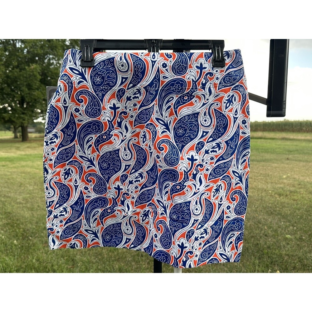 Pennington & Bailes Womens Blue Orange Paisley Cotton Mini Skirt Size 4